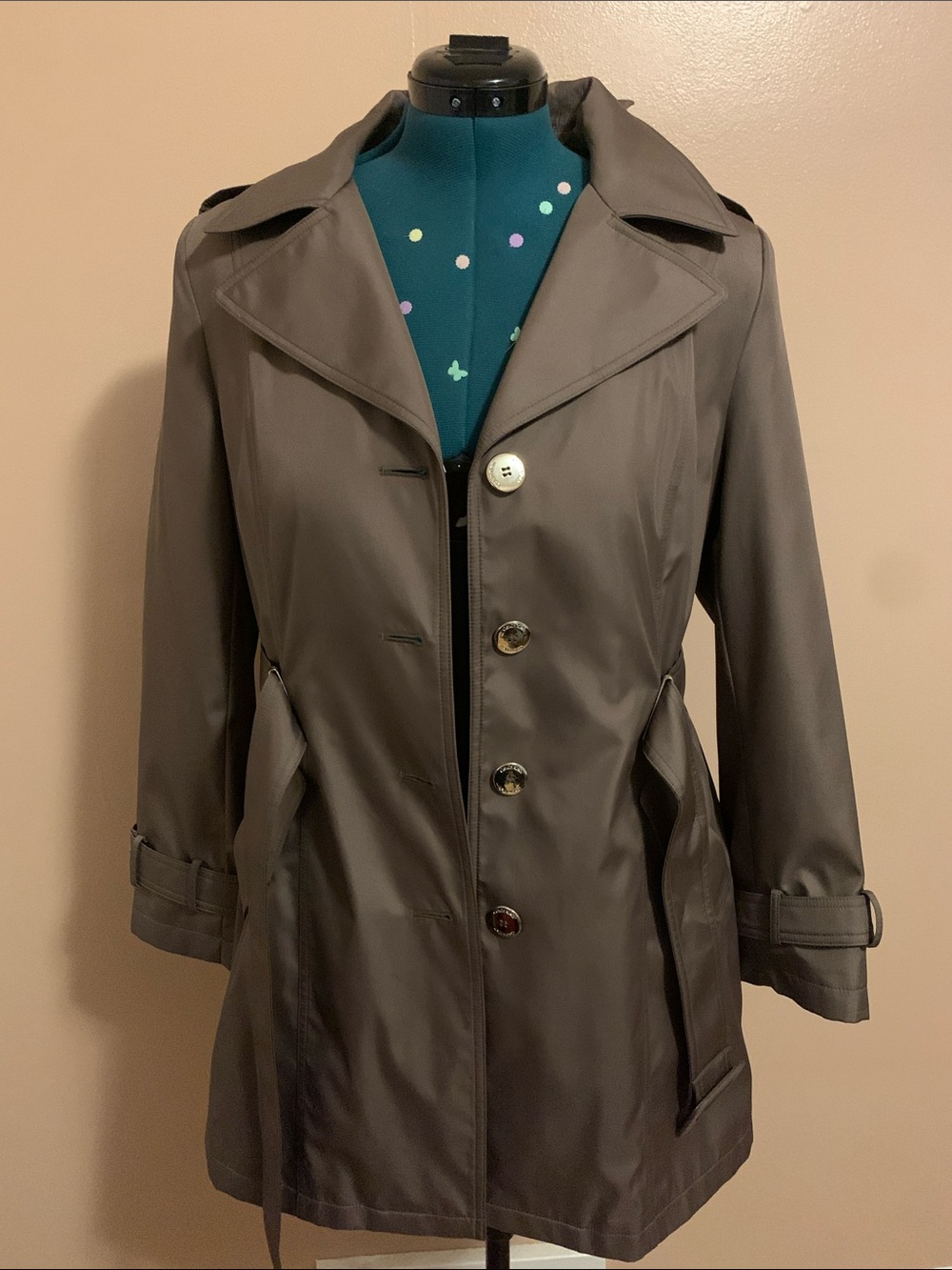 Calvin Klein Taupe Short Trench Coat with Belt